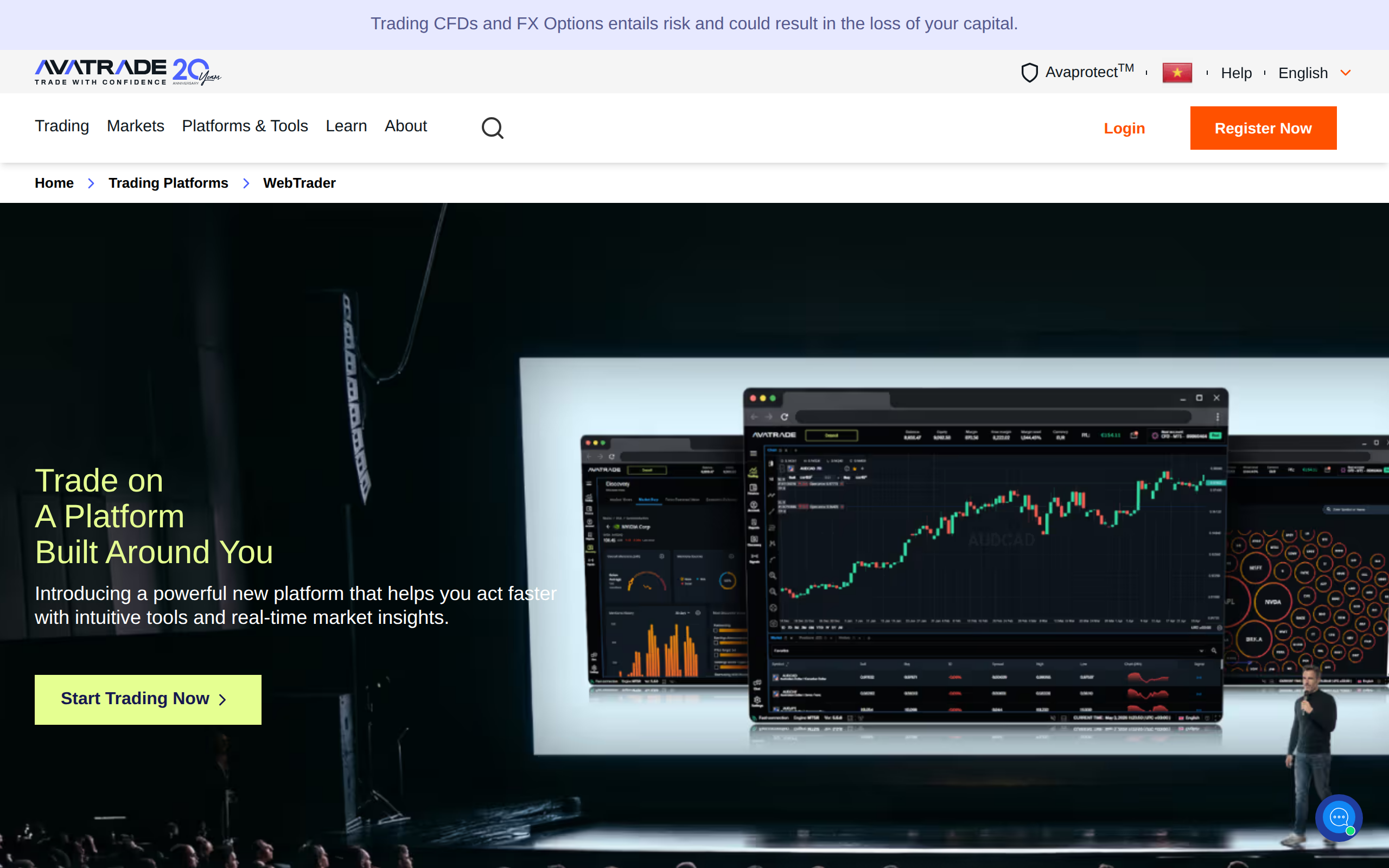 Web Trader platform page headline reading Trade on A Platform Built Around You