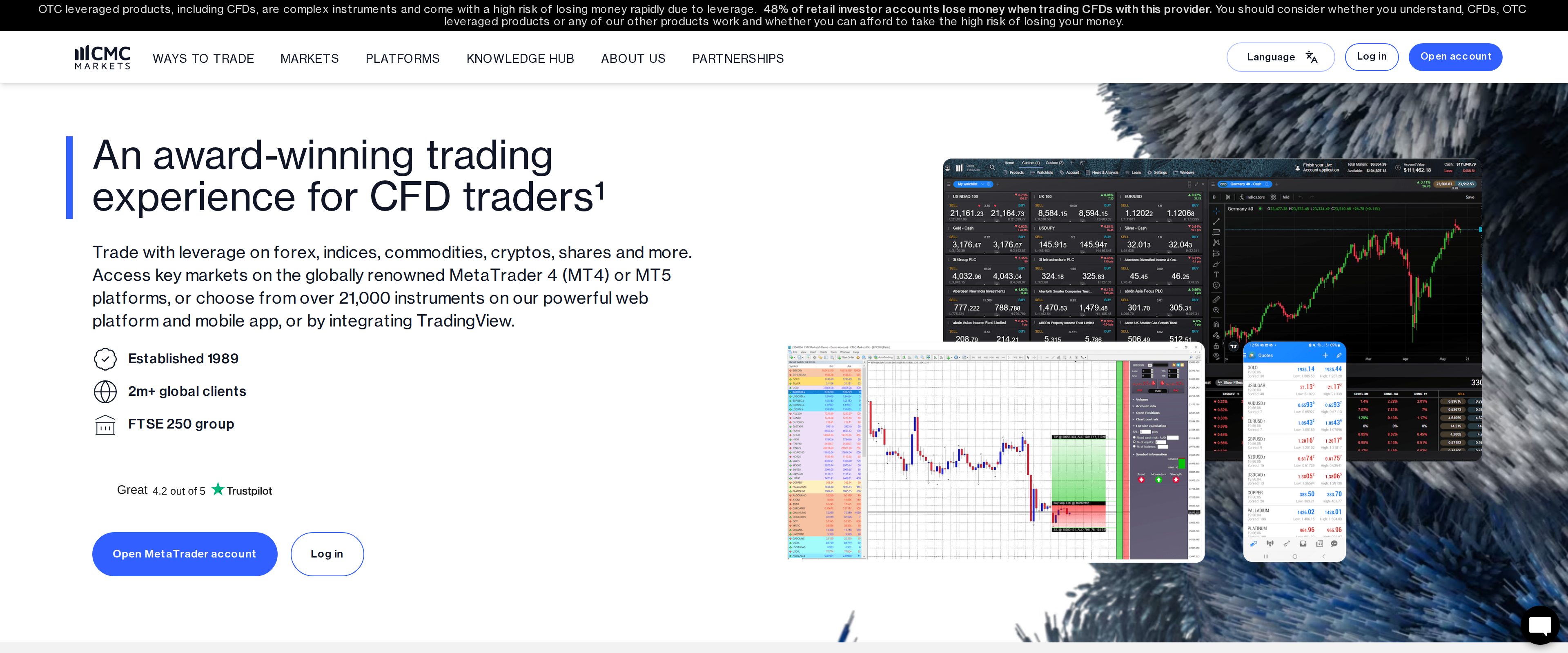 CMC Markets' homepage: an award-winning trading experience for CFD traders