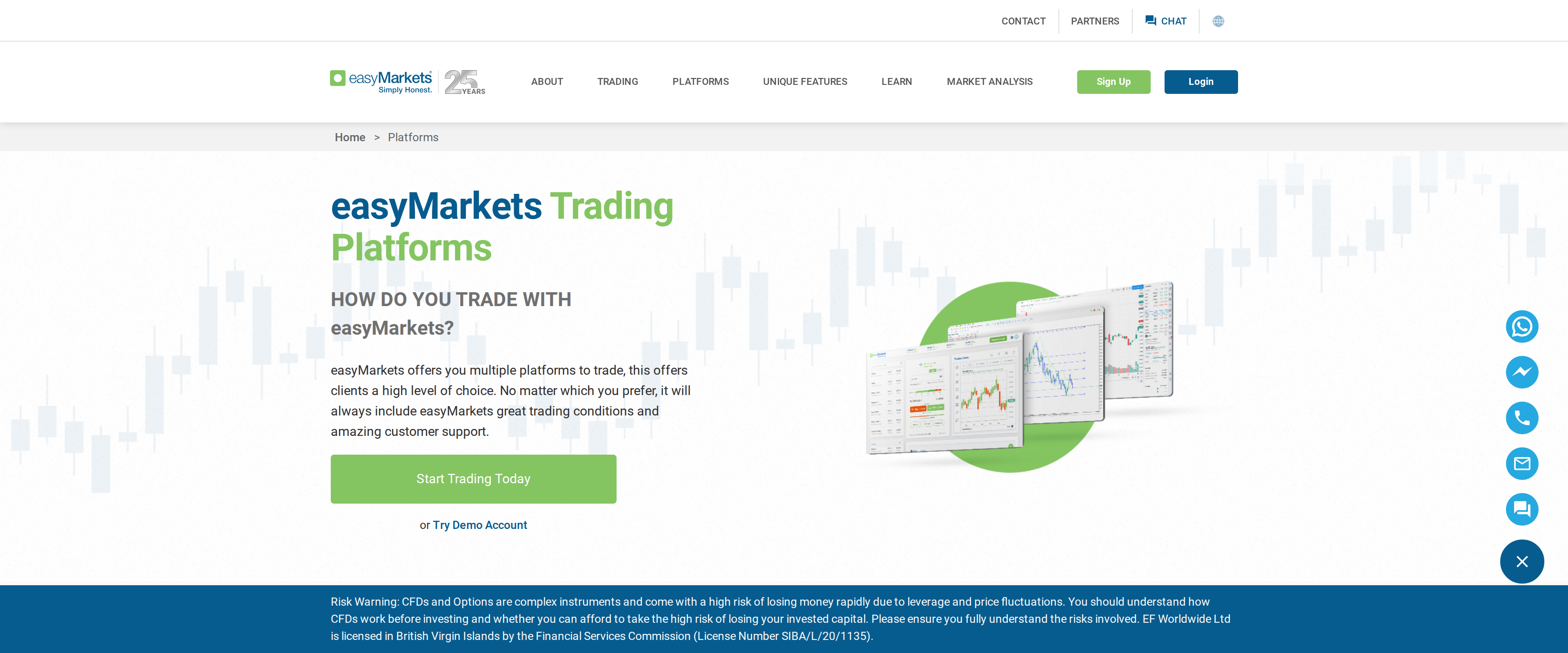 easyMarkets Trading Platforms page headline How Do You Trade With easyMarkets, listing multiple platform options