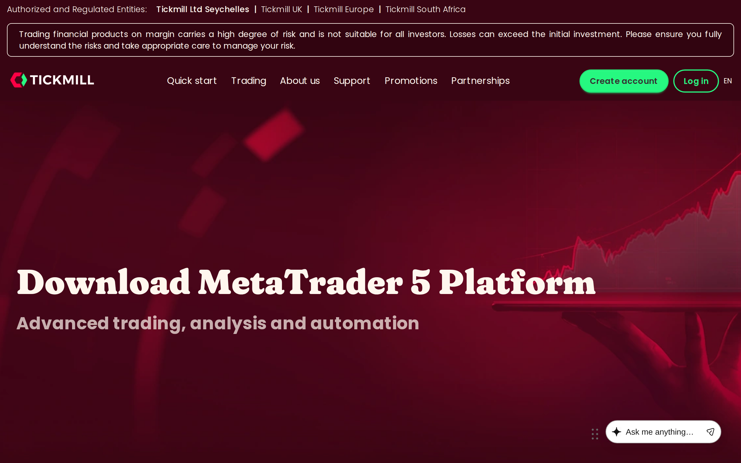 MetaTrader 5 download page for Tickmill