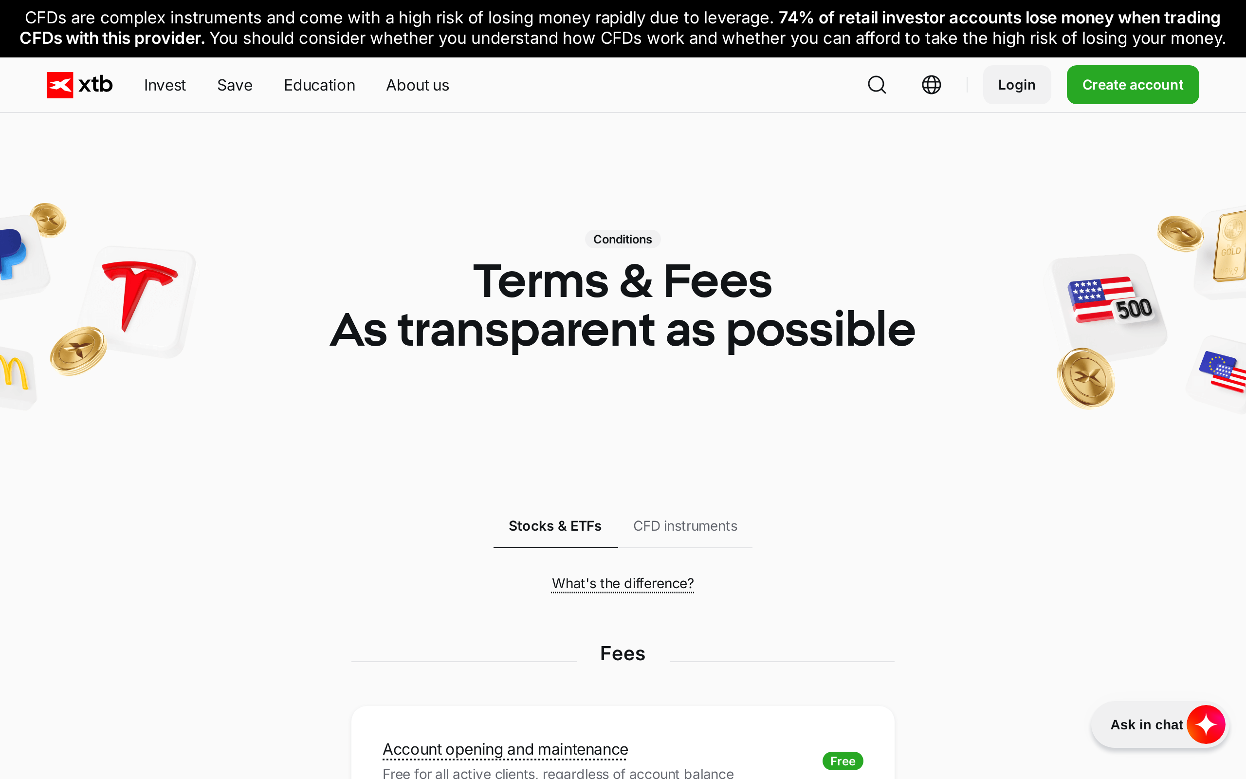 Terms and Fees page headline reading As transparent as possible